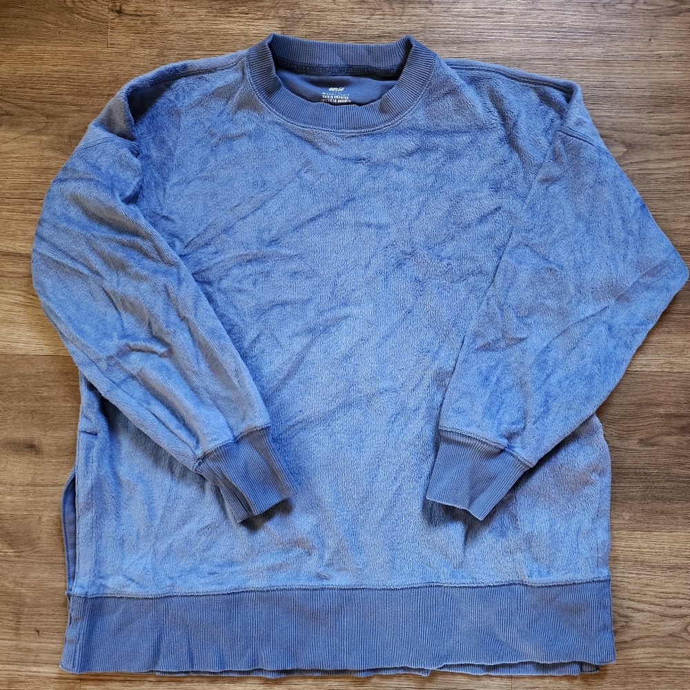 Aerie Split Hem Velour Crew Neck